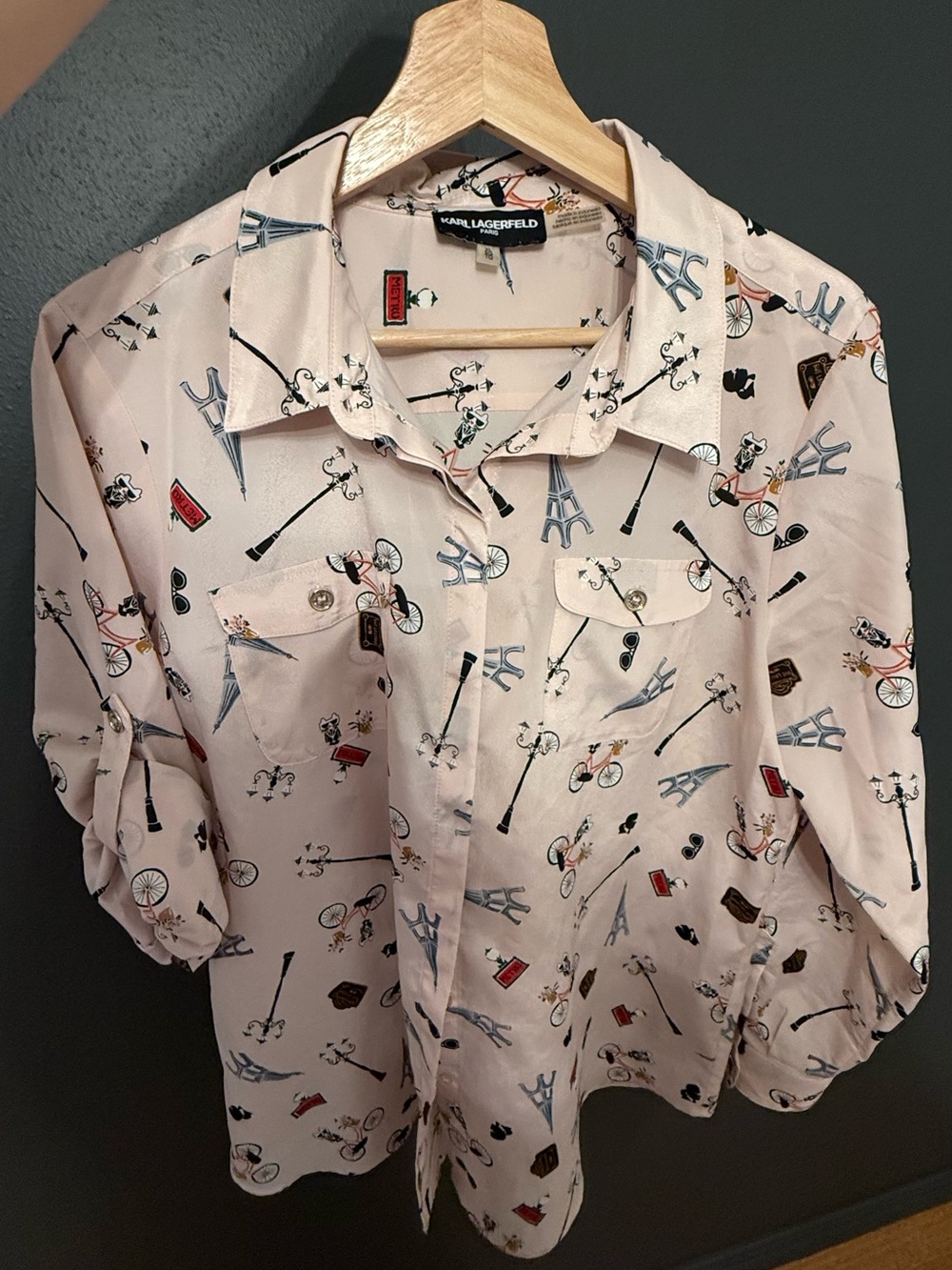 Karl Lagerfeld Pale Pink Paris Motif Button-Down Shirt